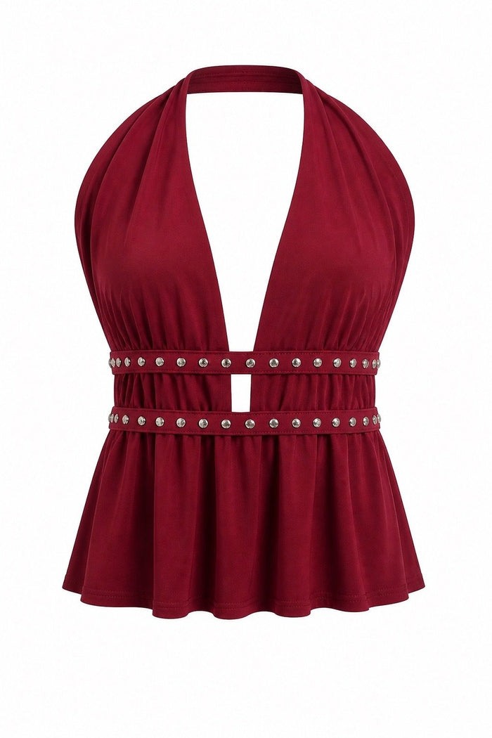BLUSA ESCOTE CON TACHES HALTER