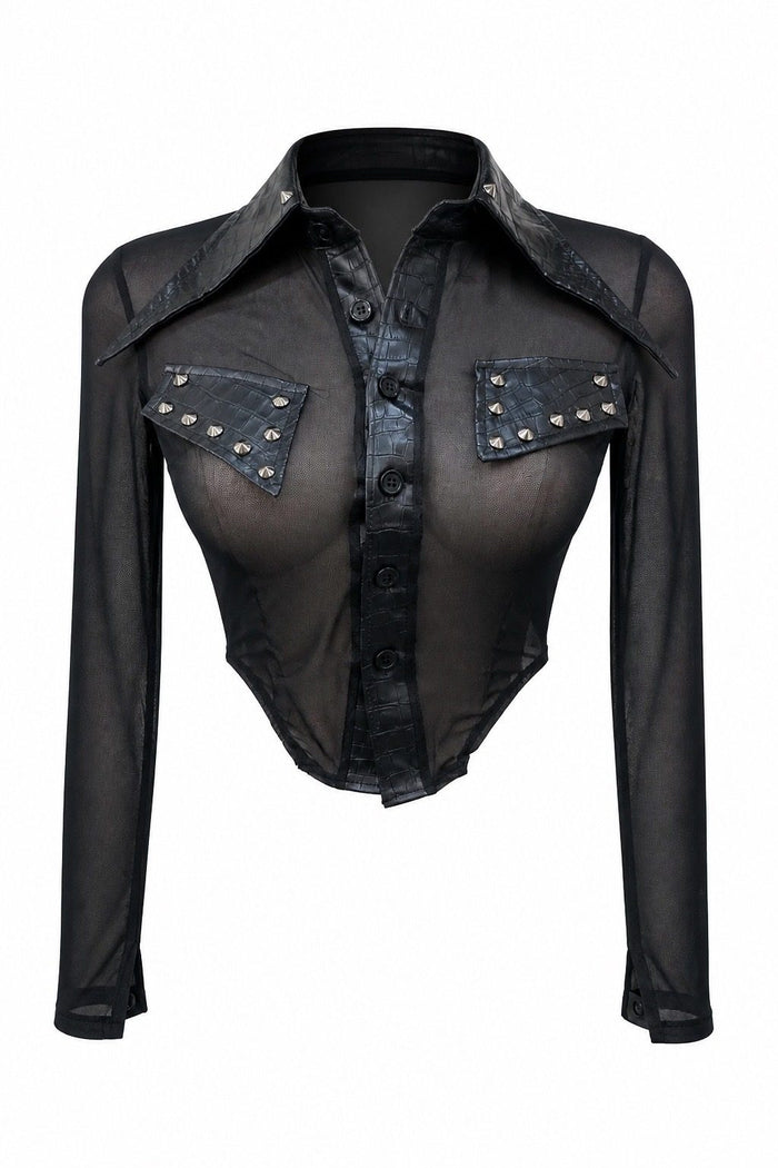 BLUSA TRANSPARENCIA CHARRETERAS CUERO